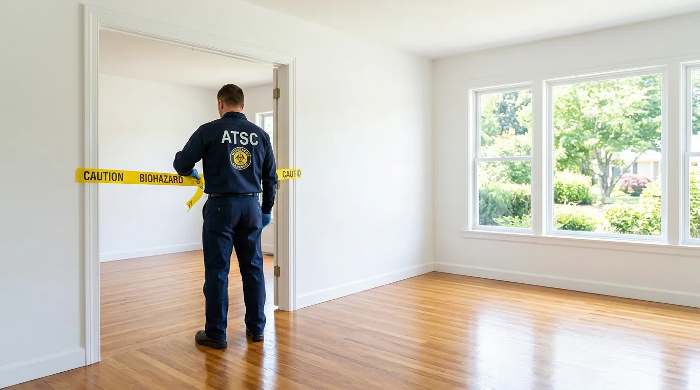 Certified biohazard cleanup crew performing Decomposition Cleanup in East Farmingdale